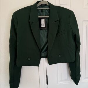 PrettyLittleThing Dark Green Cropped Blazer